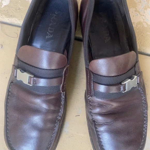 Prada | Shoes | Prada Brown Leather Slip On Loafers With  display picture 3